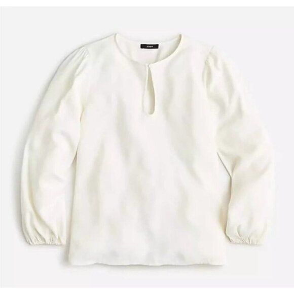 J. Crew Keyhole Puff Sleeve Drapey Crepe Blouse Ivory Cream Sz XS TALL - Picture 1 of 10